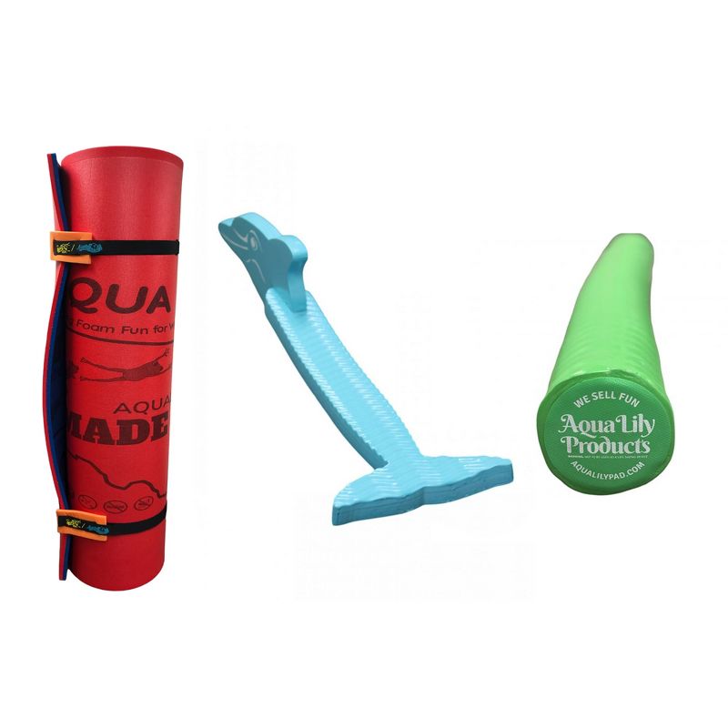 Aqua Lily Pad 20' All American Floating Foam Island with Dolphin Swimming Pool Noodle, Aqua Marine & Foam Pool Noodle Float, Lime Green