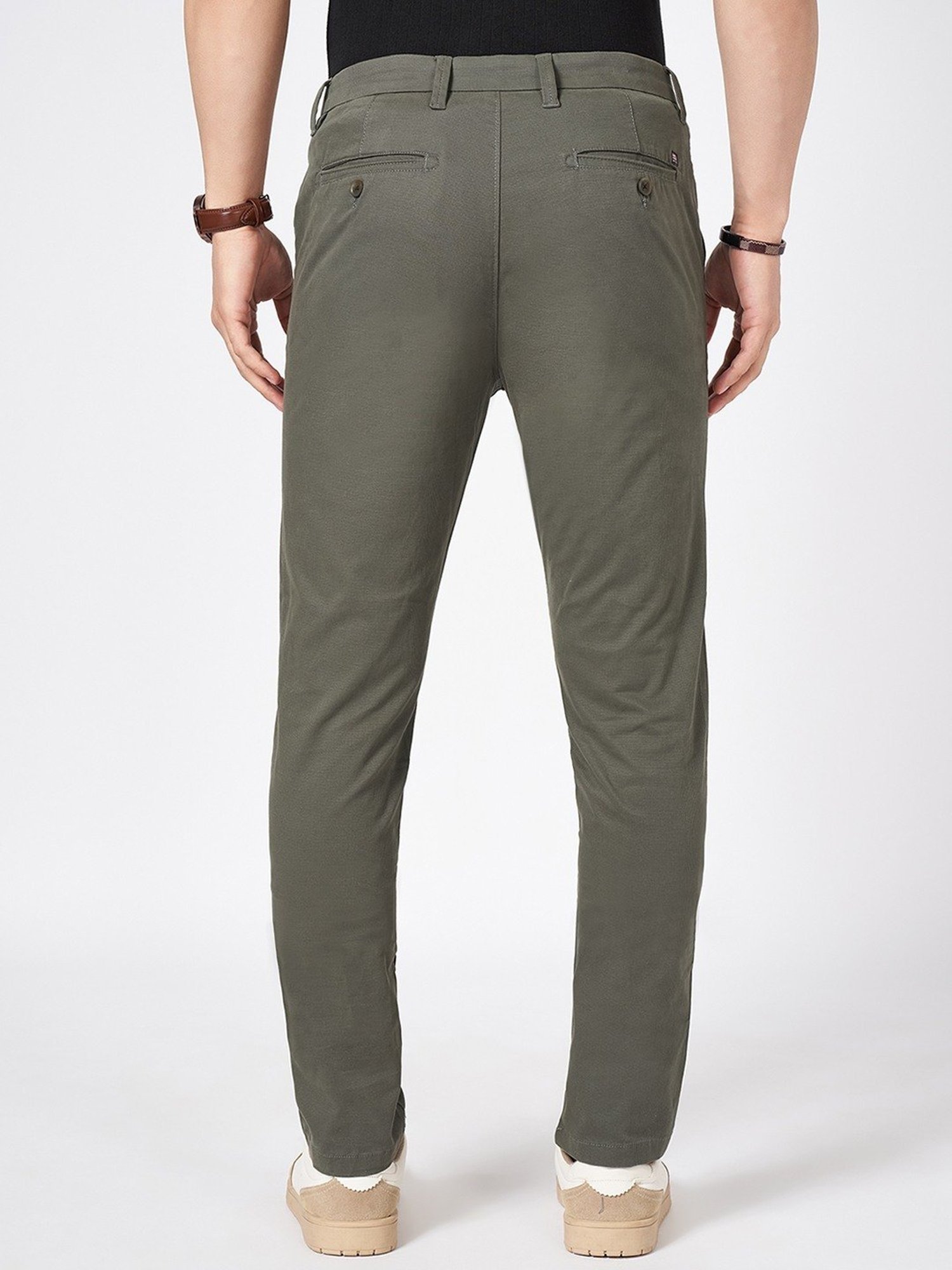Byford By Pantaloons Green Cotton Slim Fit Texture Trousers