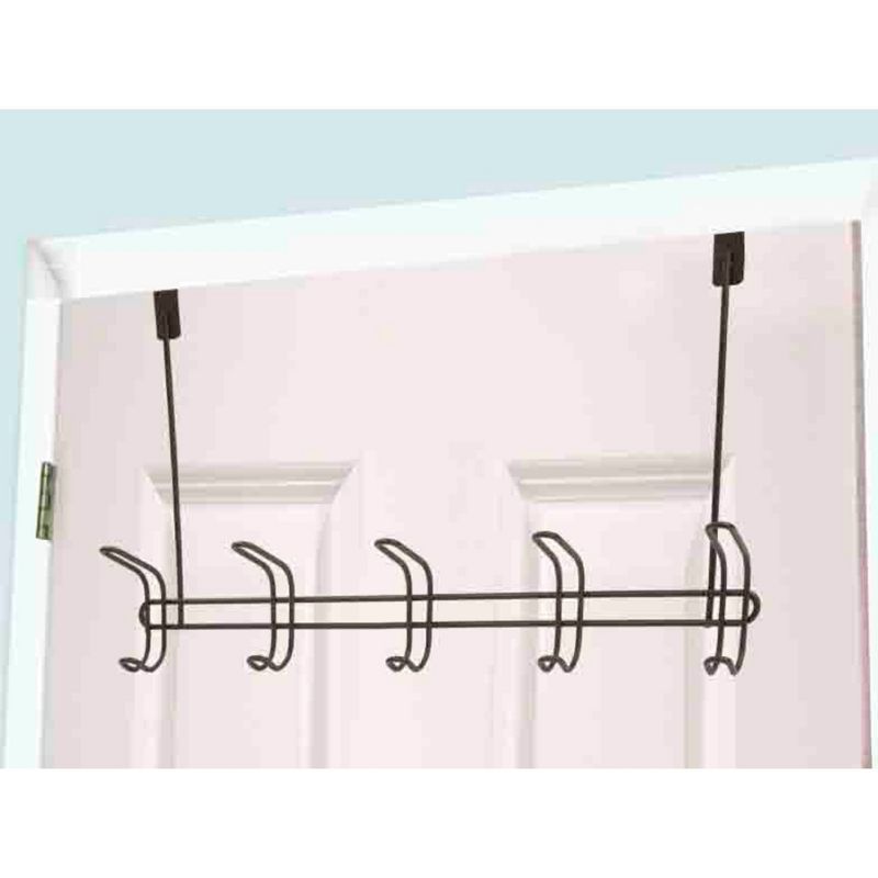 Home Basics Steel 5 Hook Over the Door Hanging Rack, Bronze