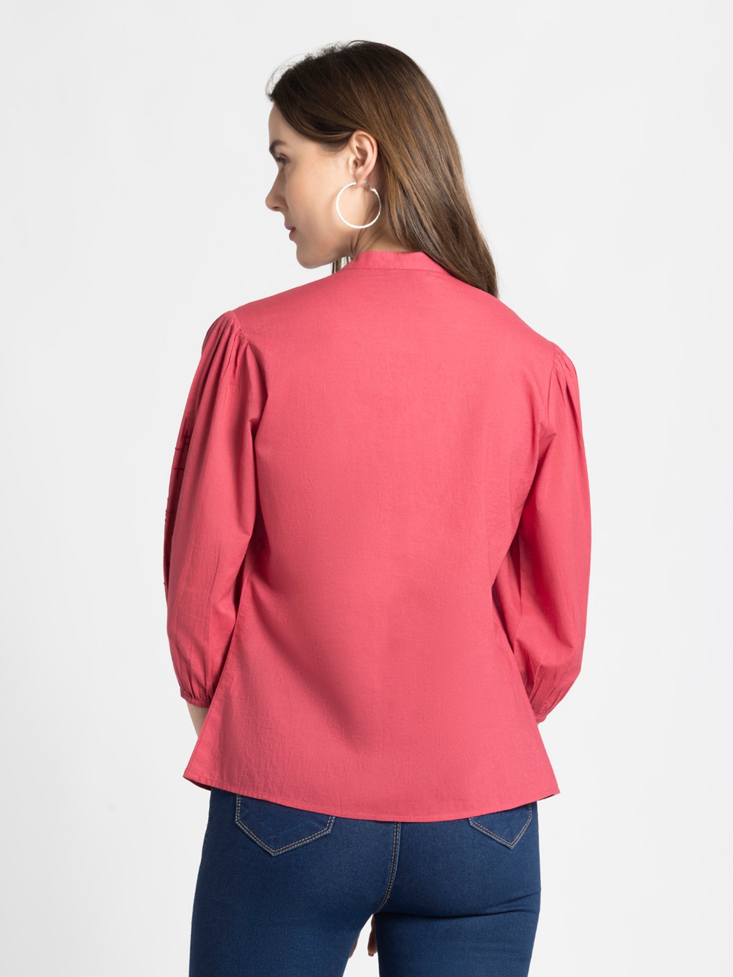 SHAYE Coral Cotton Embroidered Top