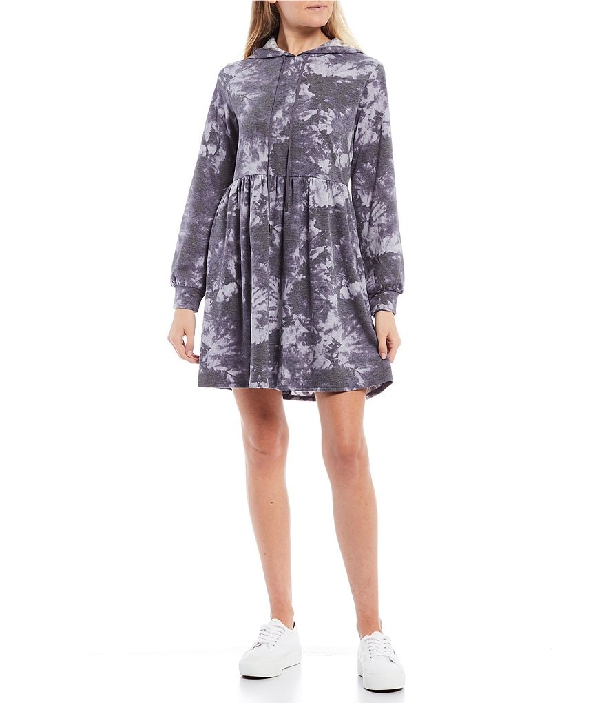 City Vibe Long-Sleeve Tie-Dye Hooded Knit Dress & Matching Face Mask Set