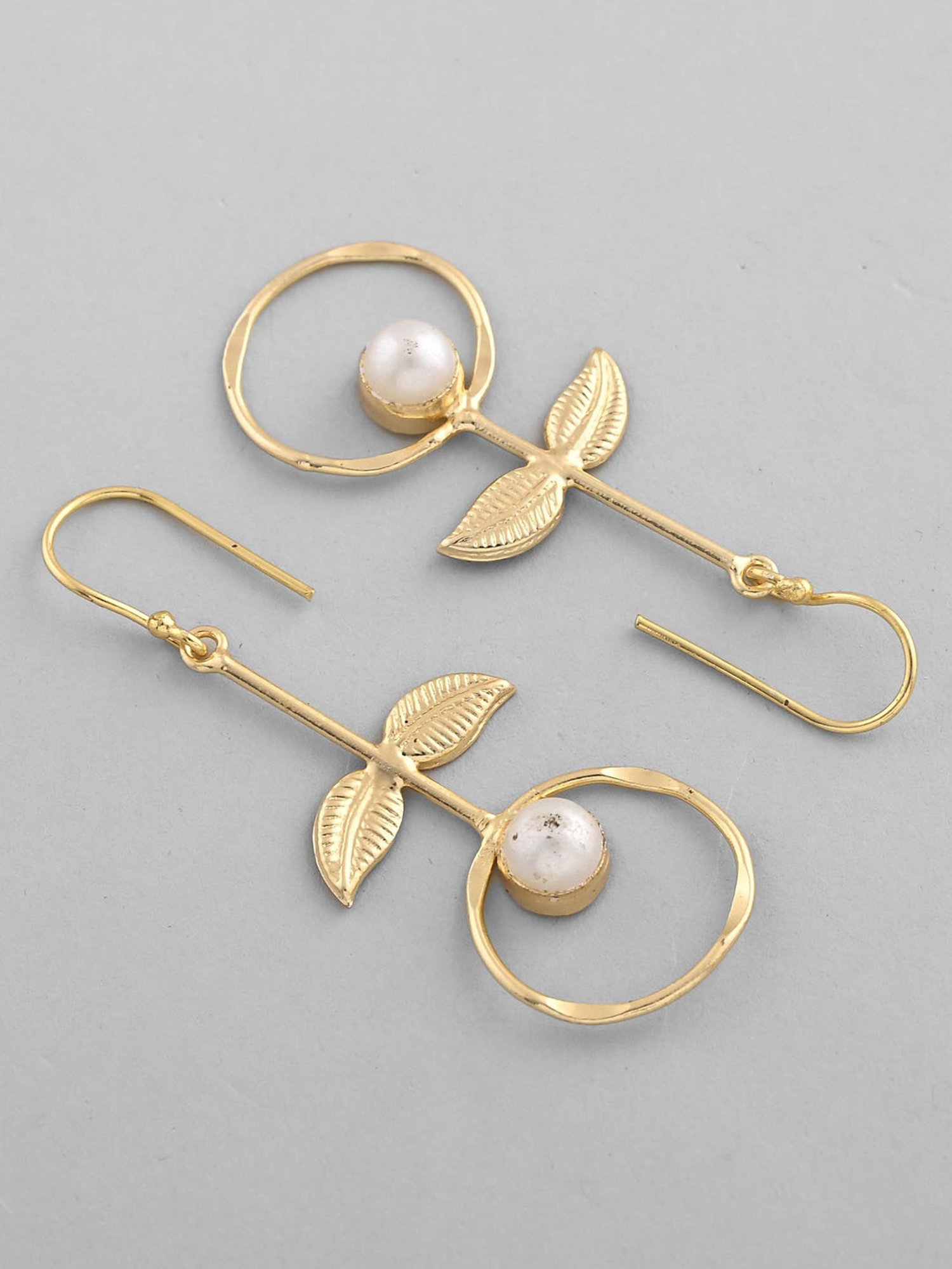 VOJ Gold Plated White Stone Studded Circular Drop Earrings for Women