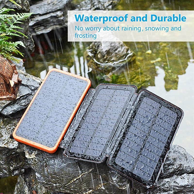 Solar Charger 24000mAh  Solar Power Bank with 2 USB Ports Waterproof Portable External Battery Compatible with Smartphones Tablets and More