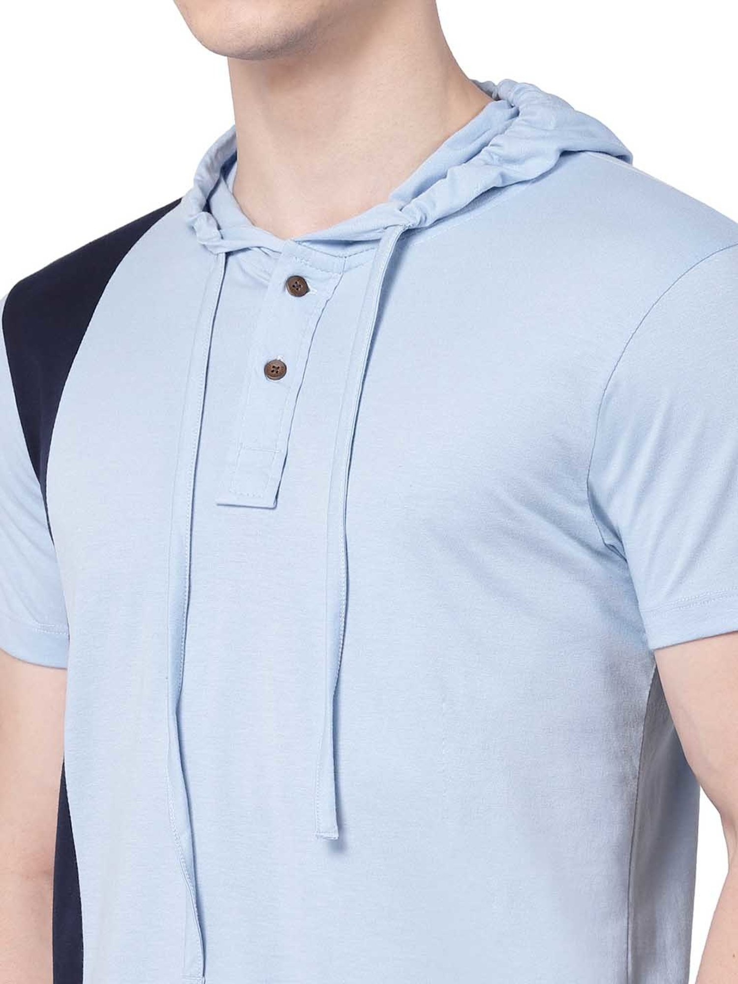 Kalt Sky Blue Regular Fit Hooded T-Shirt