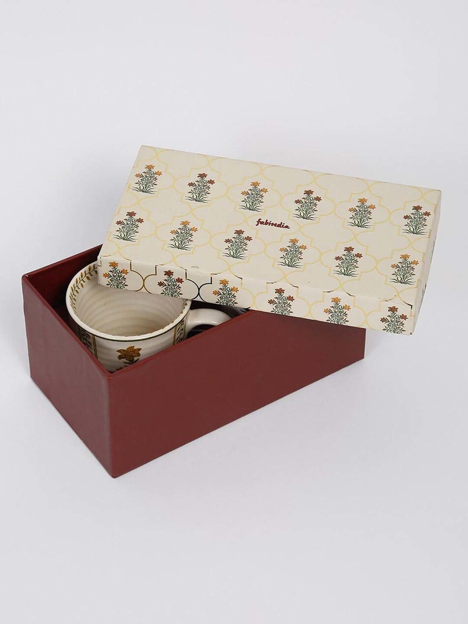 Fabindia Home Gul White & Yellow Ceramic Mugs (0.3 L) - Set of 2