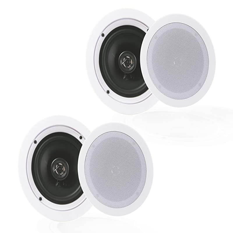 Pair 525 Flush Mount inWall inCeiling 2Way Home Speaker System Spring Loaded Quick Connections Dual Polyprone Cone Polymer Tweeter Stereo Sound 150 Watts PDIC1651RD White