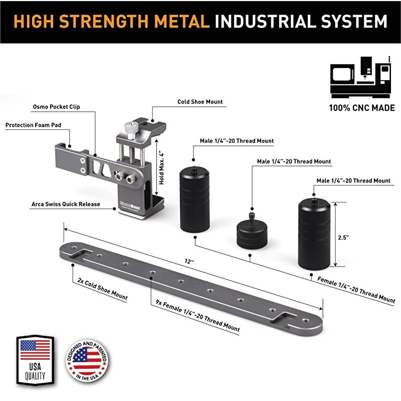 Mount MK III with Osmo Pocket Clip Kit Video Stabilizer System for Smartphone amp Camera Cold Shoe Mounts Standard Tripod Thread Mount Smartphone Rig Fit Arca Swiss Solid Aluminum Grip