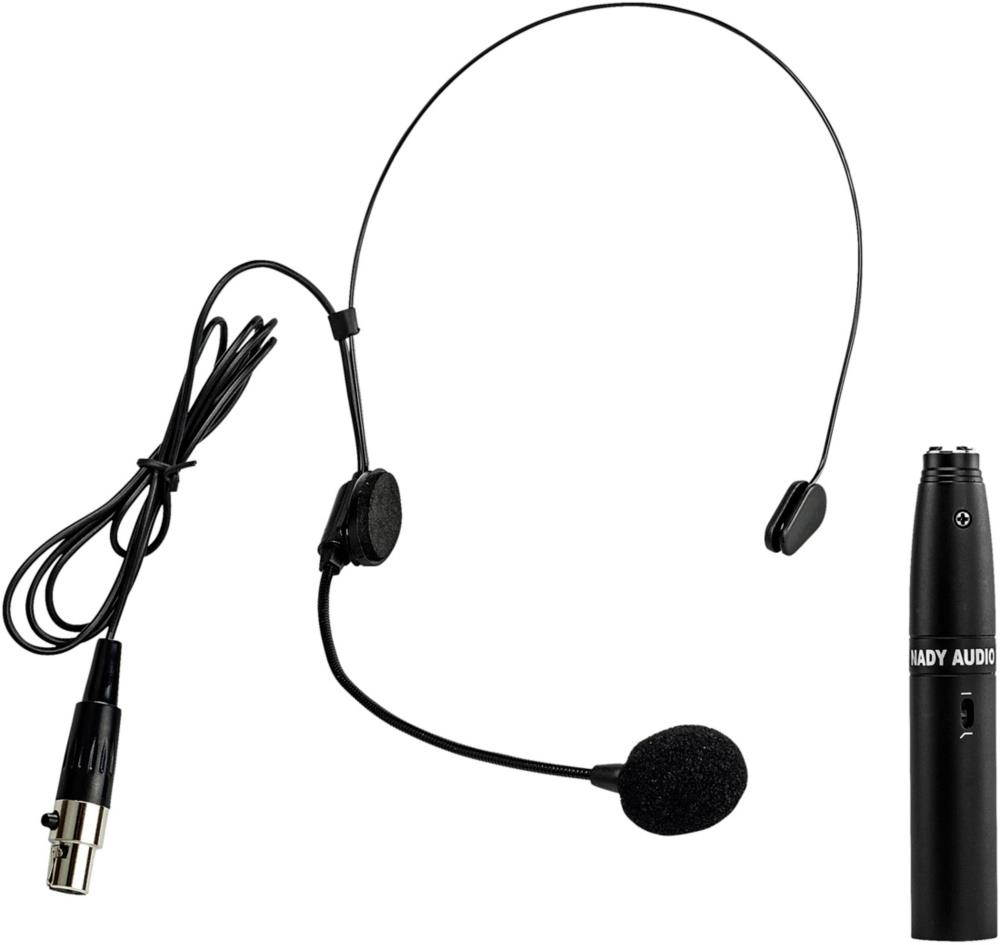 Nady HM-5U Unidirectional Condenser Headworn Microphone - For singing and speaking applications, lightweight, thin headband, adjustable boom microphone, mini-xlr connection