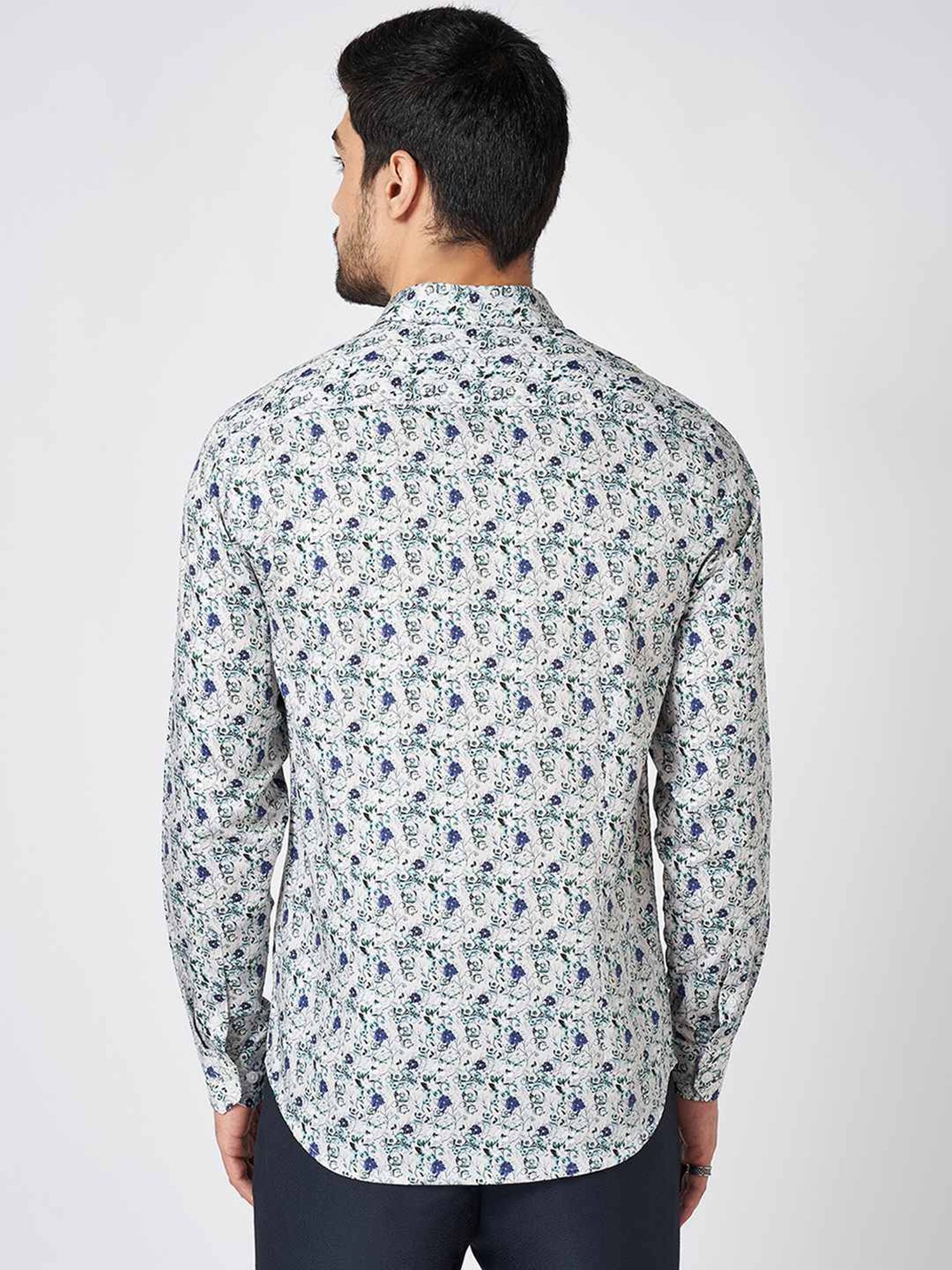 Peregrine By Pantaloons White Cotton Slim Fit Printed Shirt