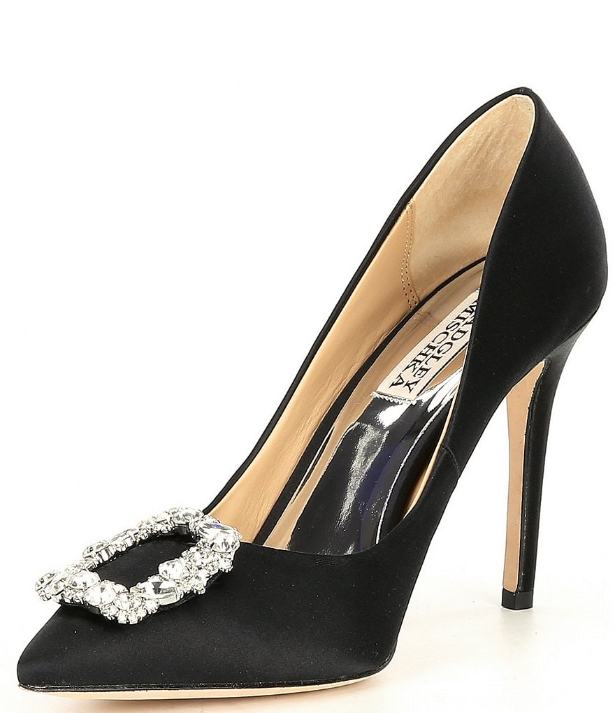 Badgley Mischka Cher Satin Brooch Embellished Stiletto Pumps