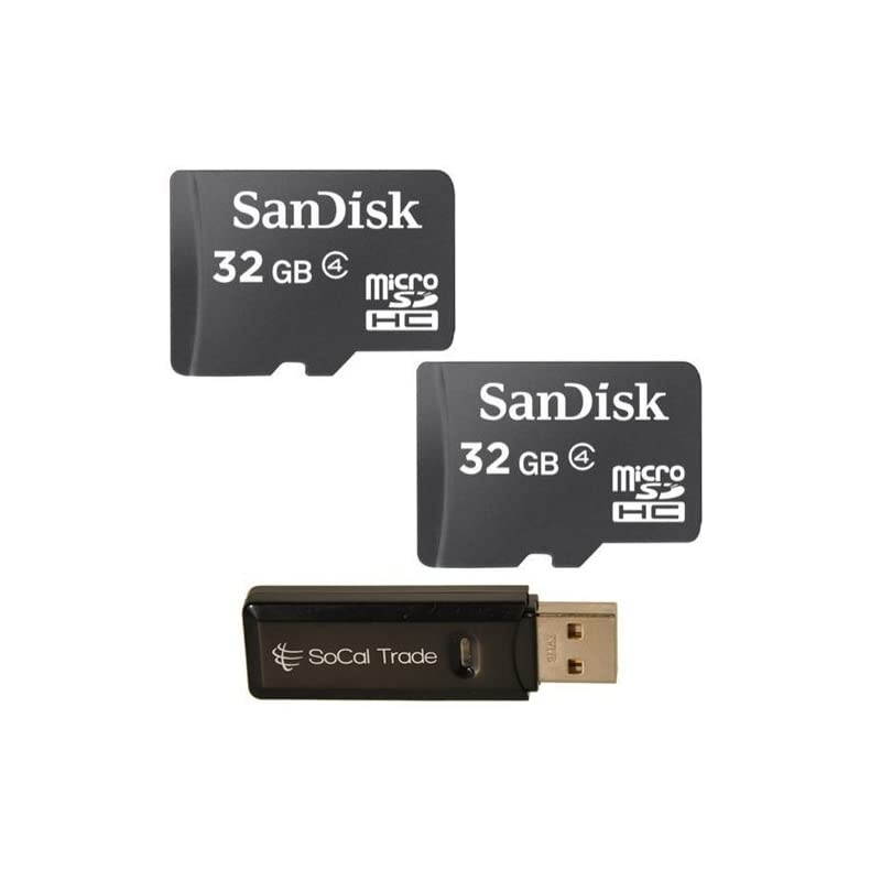 32GB x2 MicroSD HC Memory Card Class 4 with SoCal Trade tm MicroSD HC XC SD HC XC Dual Slot Card Reader