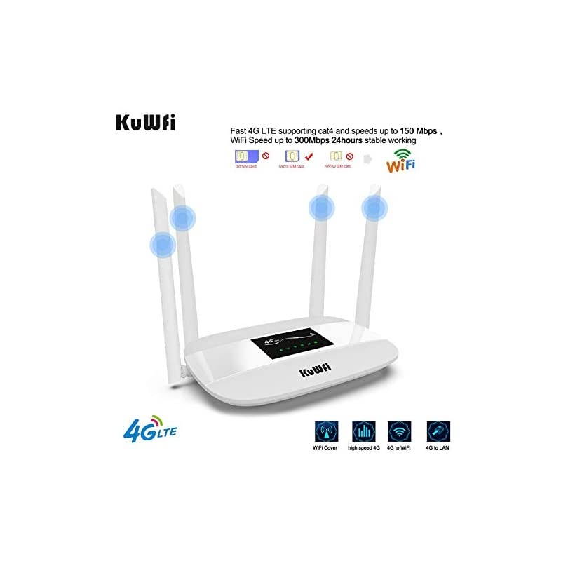 4G LTE CPE Wireless WiFi Internet Router 300Mbps Unlocked with SIM Card Slot with 4pcs Antenna for CA/USA/MX and a Few Central American Countries Not for Verizon SIM Card
