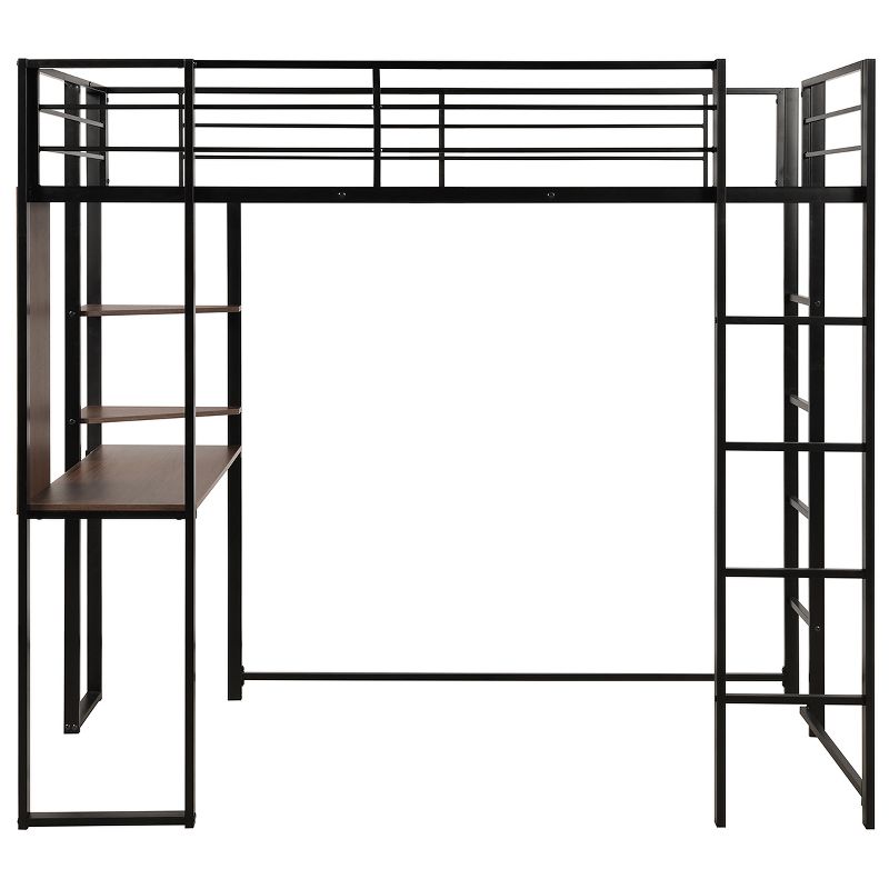 Costway Twin Size Metal Loft Bunk Bed Space-Saving Workstation Loft Bed w/ Bookcase