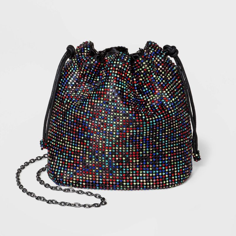 Estee & Lilly Multi Crystal Drawstring Closure Bucket Bag
