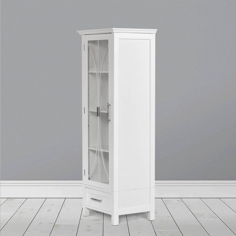 Teamson Home Roma Linen Tower Storage Cabinet with Glass Door and Drawer White - Elegant Home Fashions