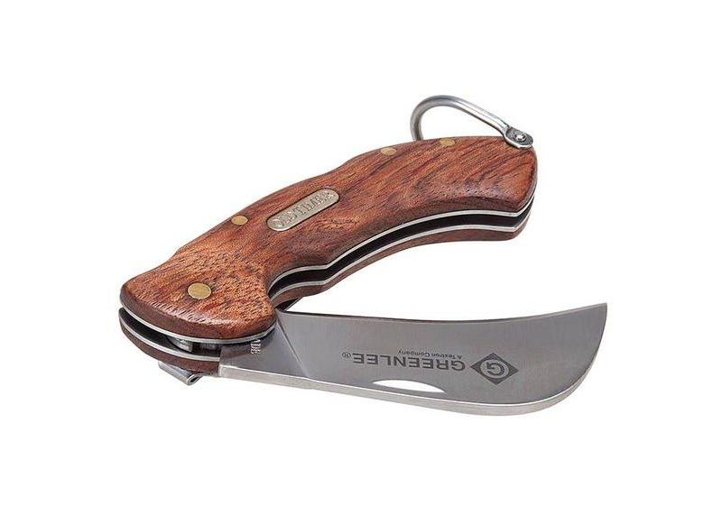 GREENLEE 0652-28 Folding Knife,Hawk Bill,4 In,Brown/Rose