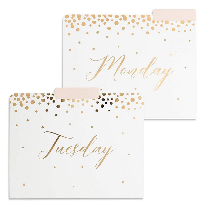 12-Pack Decorative File Folders, Monday to Sunday, Pink & Gold Foil Polka Dots, 9 x 11.5"