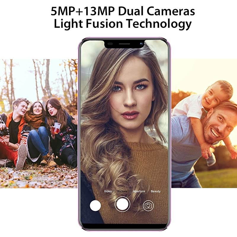 Cell Phones 4G Smartphone 585quot Waterdrop FullScreen Phones with 32GB Android 81 OS 4200mAh Dual SIM +MicroSD Slot Face Unlock US Version Purple