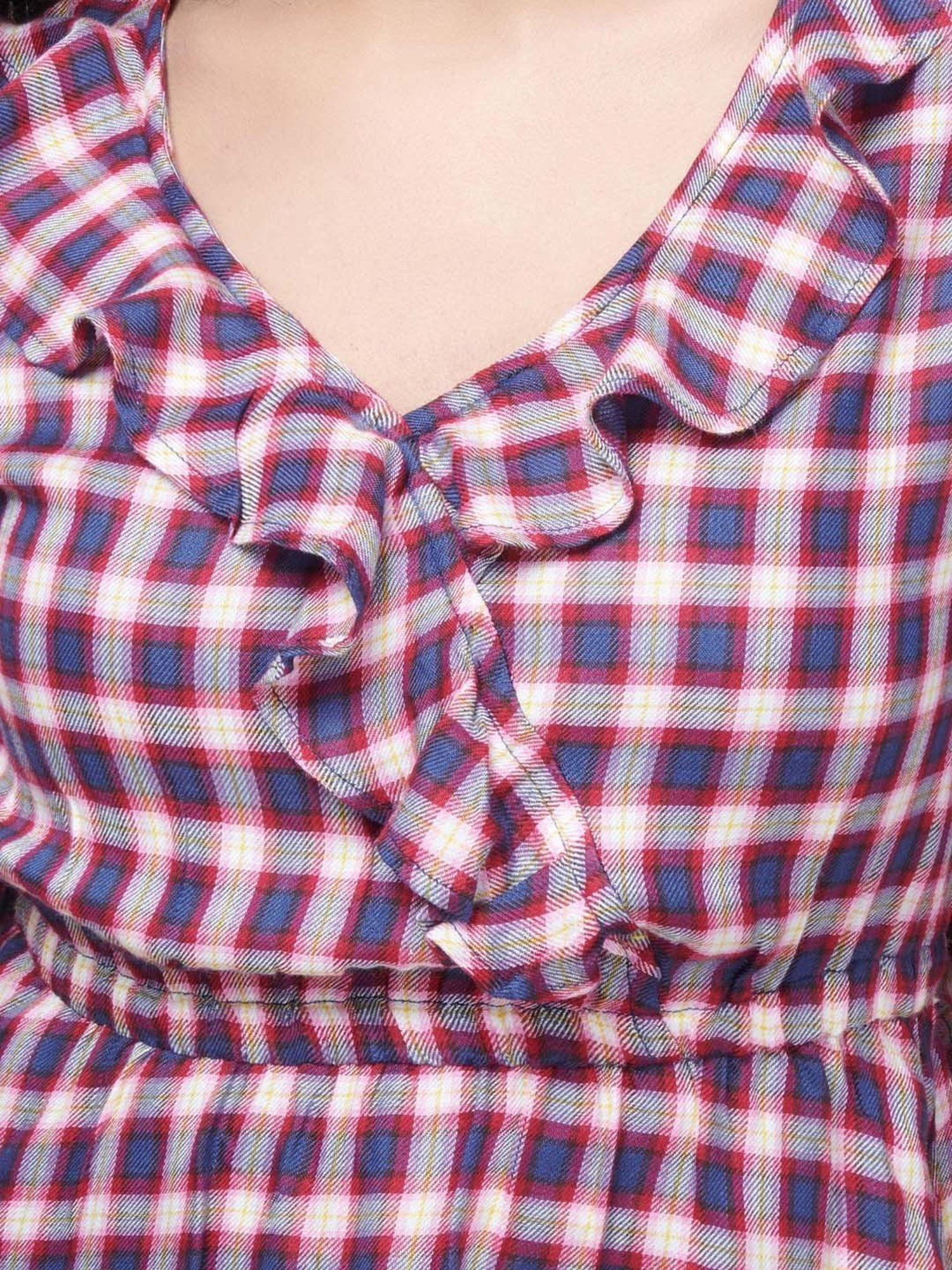 VASTRADO Navy & Red Cotton Chequered Top