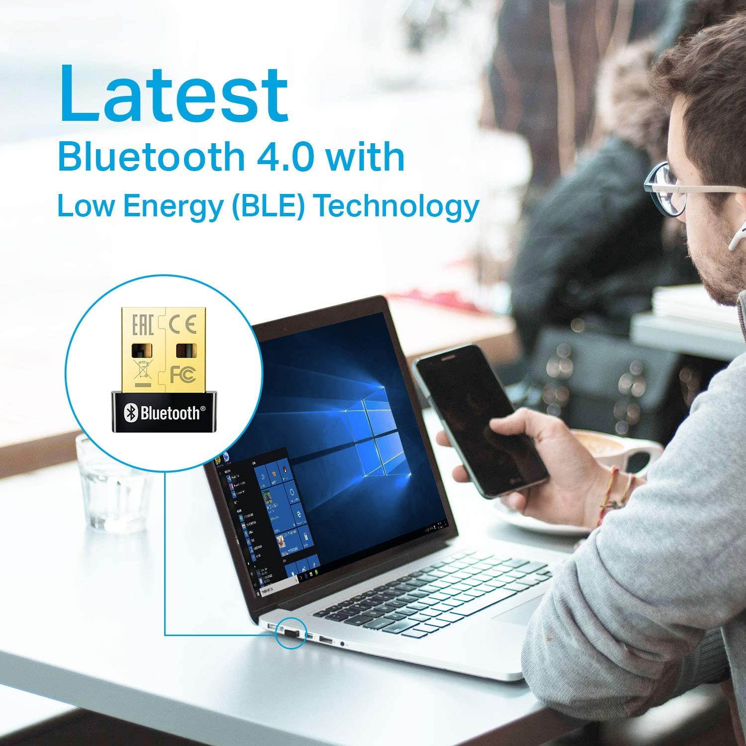 USB Bluetooth Adapter for PC(UB400), 4.0 Bluetooth Dongle Receiver Support Windows 10/8.1/8/7/XP for Desktop, Laptop, Mouse, Keyboard, Printers, Headsets, Speakers, PS4/ Xbox Controllers