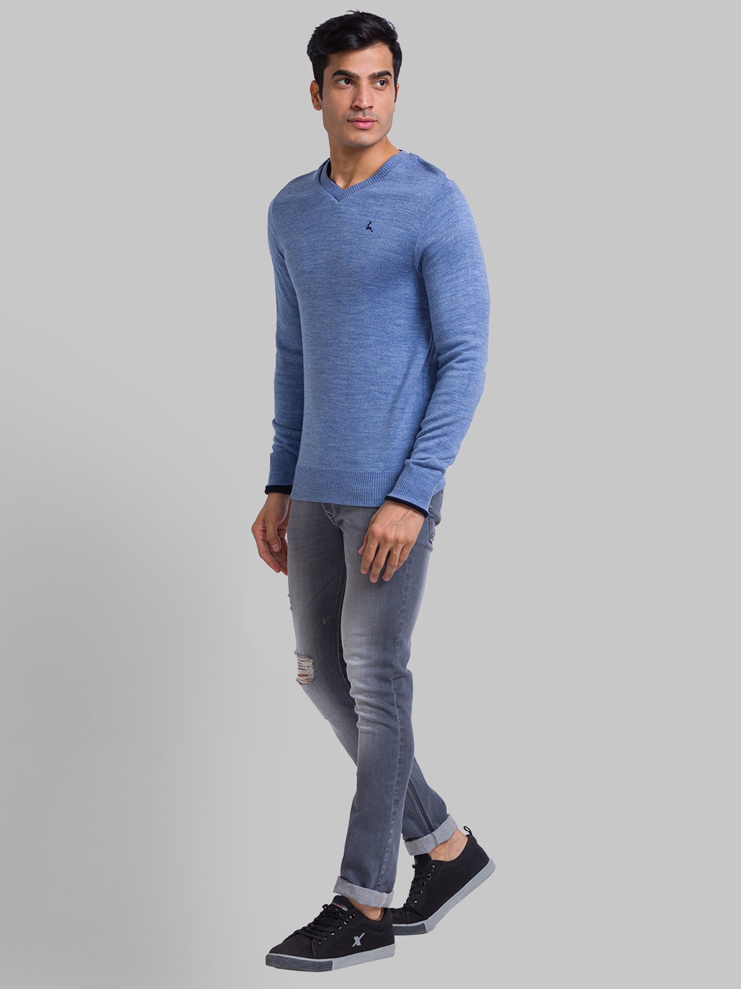 Parx Blue Regular Fit Heathered Sweater
