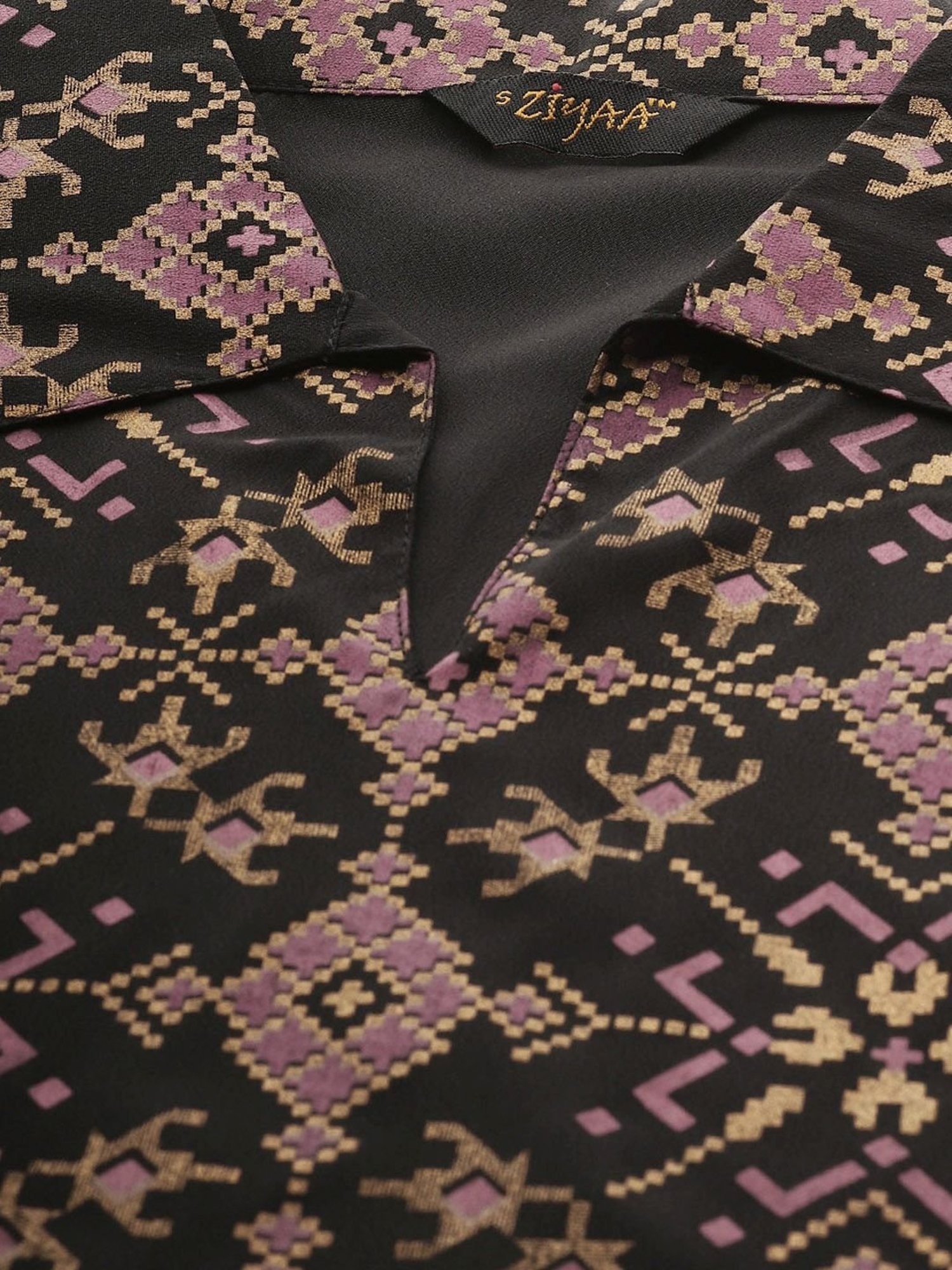 Ziyaa Black Printed Straight Kurta