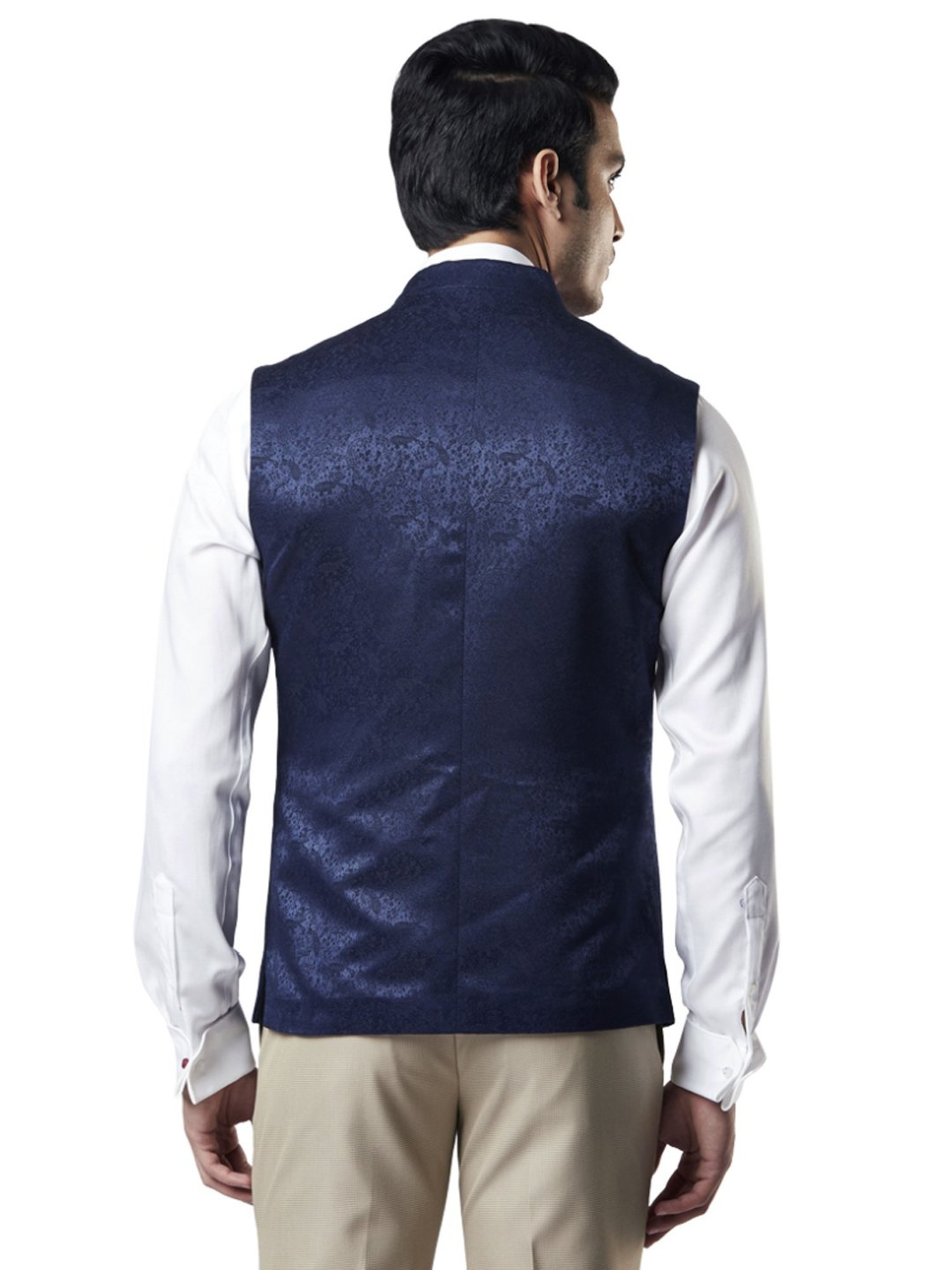 Raymond Blue Regular Fit Printed Nehru Jacket