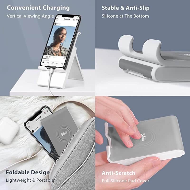 Cell Phone Stand Adjustable Cellphone Ipad Stand Foldable Phone Holder for Desk with AntiScratch Base and Charging Dock Compatible Universal Smartphones Gray