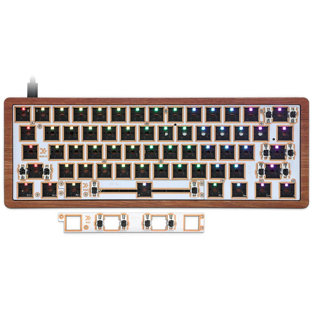 [Wooden Case Version] Geek Customized GK61X GK61XS Keyboard Kit RGB Wired bluetooth Dual Mode Hot Swappable 60% PCB Mounting Plate Customized Kit