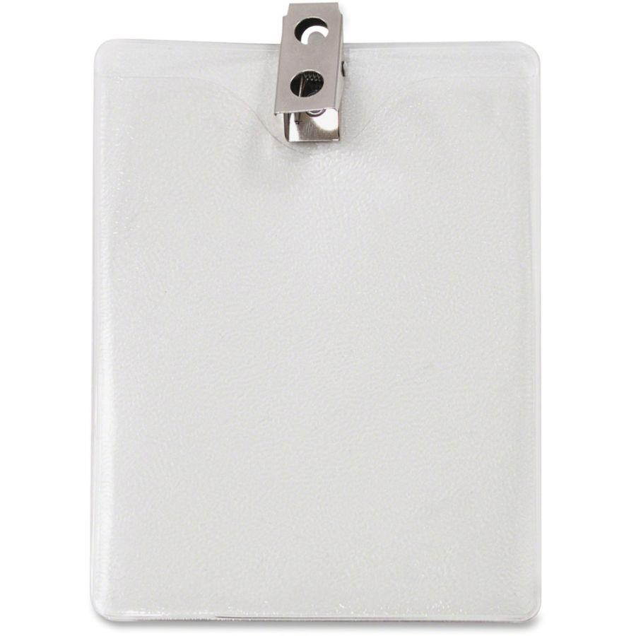 Id Badge Holder W/Clip, Vertical, 3W X 4H, Clear, 50/Pack