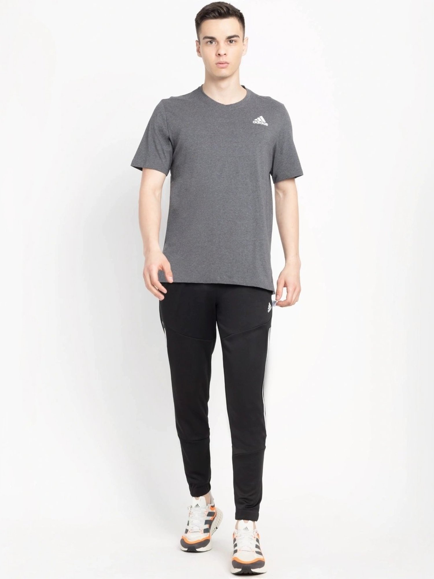 Adidas Grey Cotton Regular Fit T-Shirt