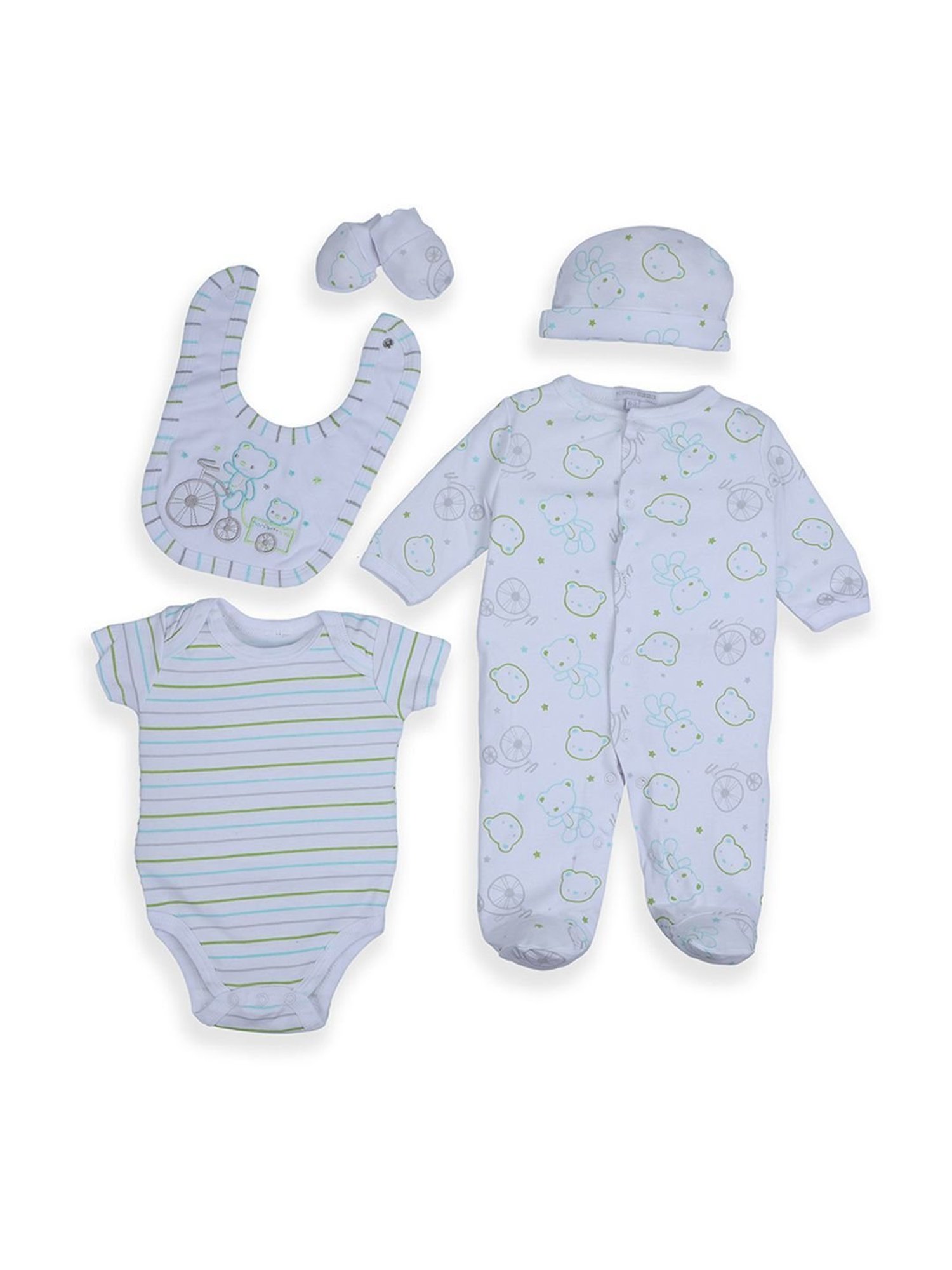 Baby Moo Kids White Cotton Printed Romper Set