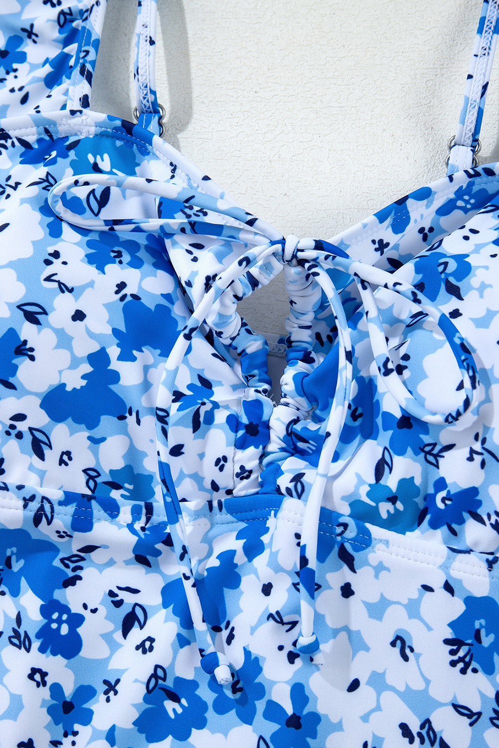 Black Plant Print Zip Front Half Sleeve One Piece Swimsuit