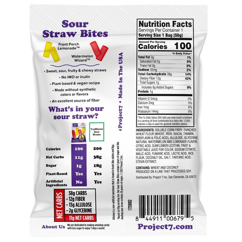 Project 7 Low Sugar Sour Straw Bites - 1.8oz