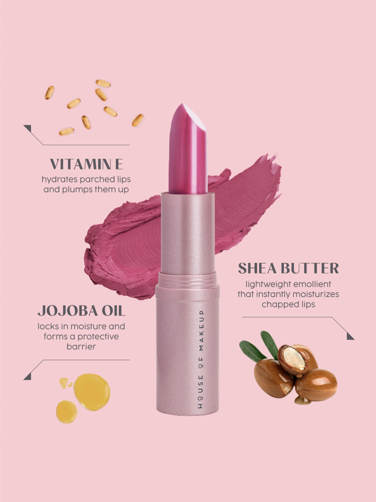 House of Makeup Swipe Light Lightweight Matte Lipstick Frosted Pink - 3.5 gm