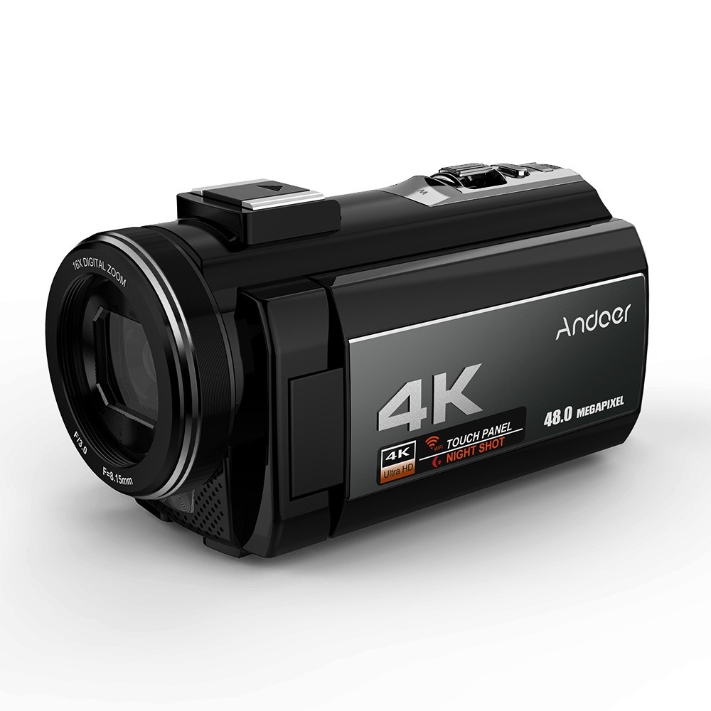 Andoer  Portable 4K  48MP WiFi Digital Video Camera Camcorder with External Microphone and 0.39X Wide Angle Lens 3.0 Inch Touch Screen IR Infrared Night-shot 16X Digital Zoom with 1pc 2000mAh