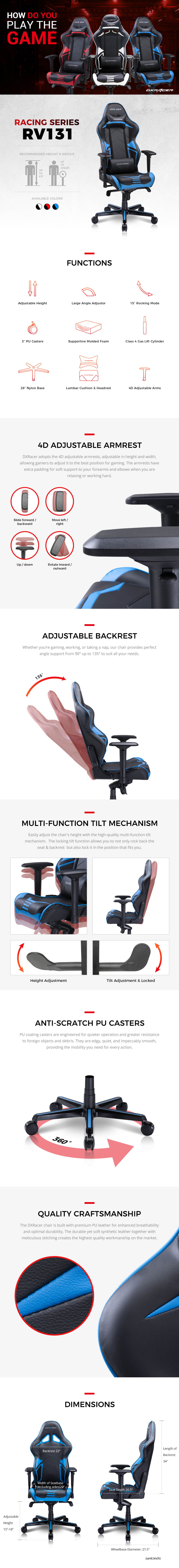 DXRacer Racing Series OH/RV131/NW Newedge Edition Racing Bucket Seat Office Chair Gaming Chair PVC Ergonomic Computer Chair eSports Desk Chair Executive Chair With Pillows