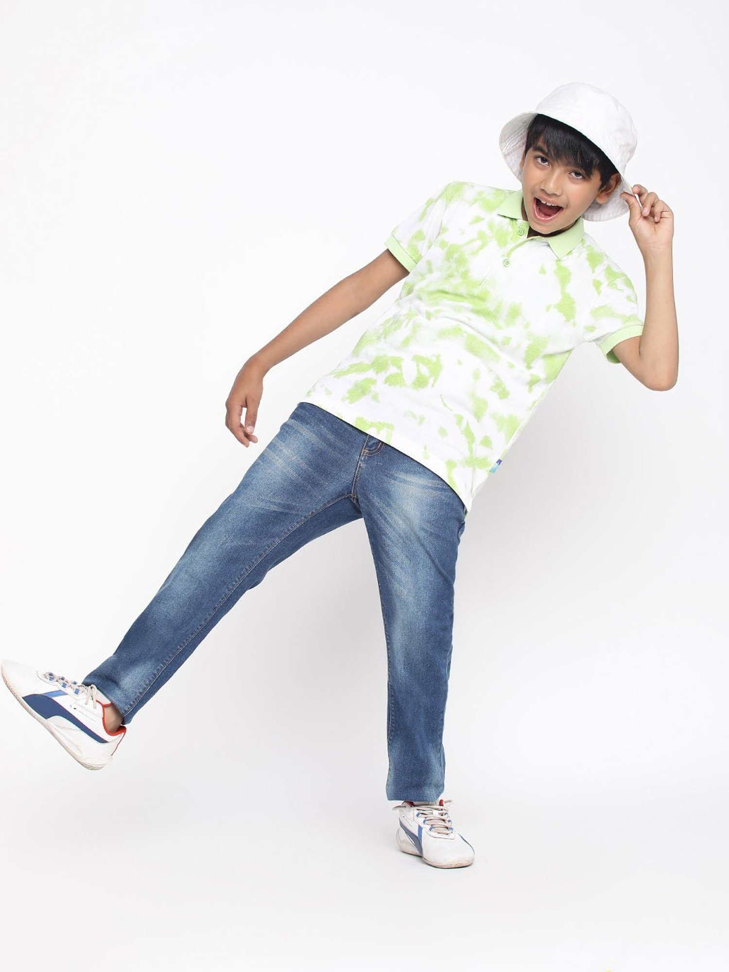 Lil Tomatoes Kids Green & White Tie and Dye Polo T-Shirt