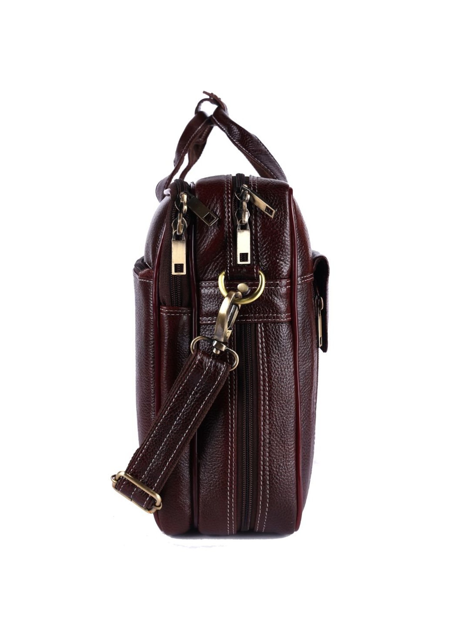 HiLEDER 100% Pure Genuine Leather  Spacious Briefcase Laptop Messenger Travel Office Bag, Brown