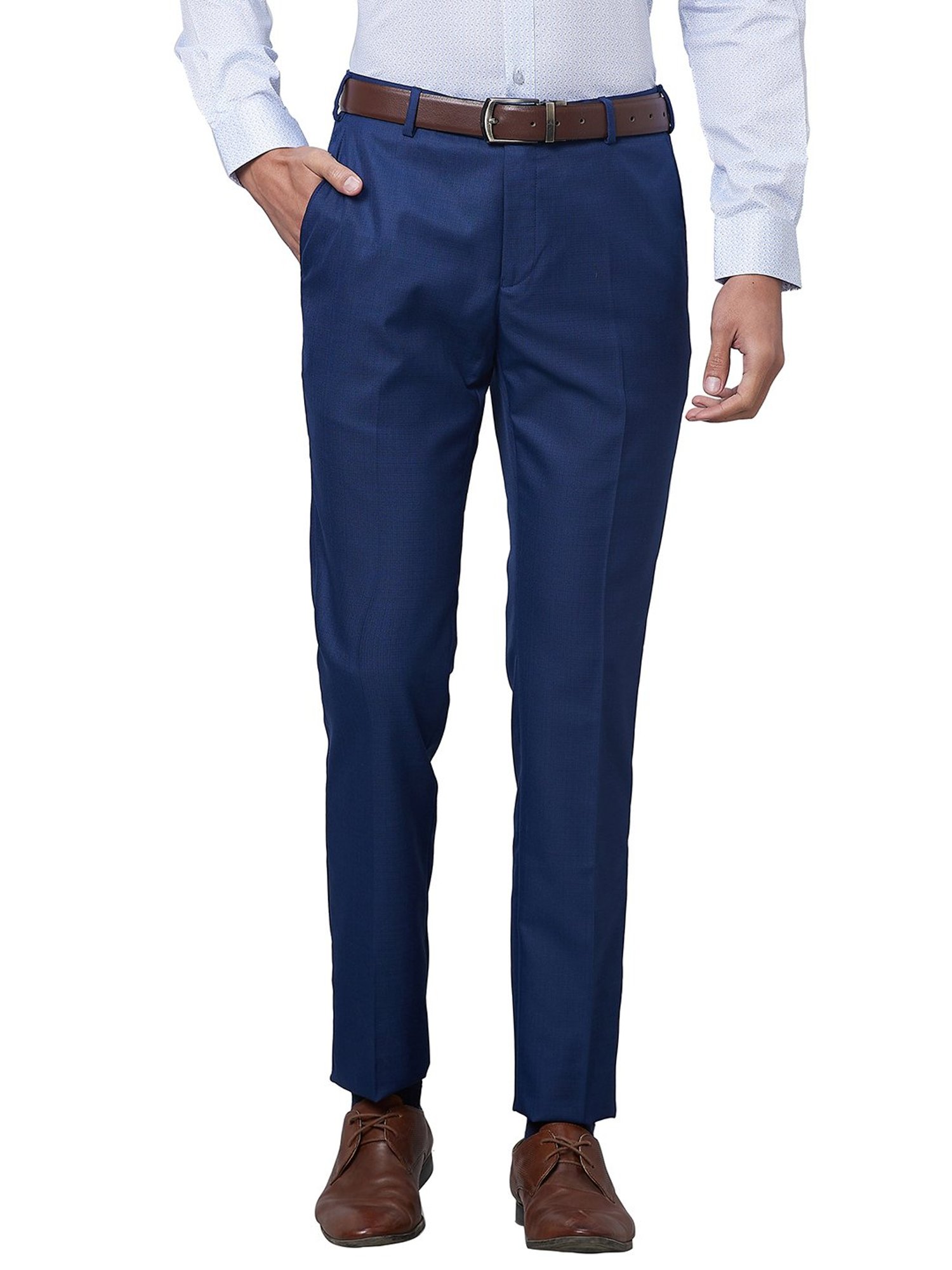 Raymond Blue Slim Fit Flat Front Trousers