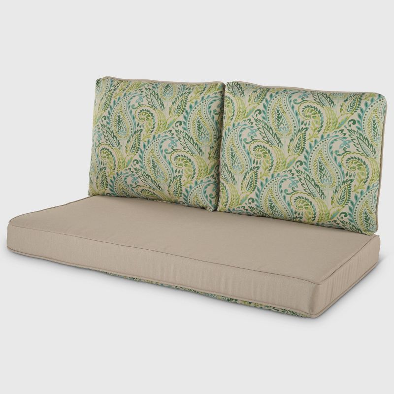 Rolston 3pc Outdoor Replacement Loveseat Sofa Cushion Set Tan Paisley - Haven Way