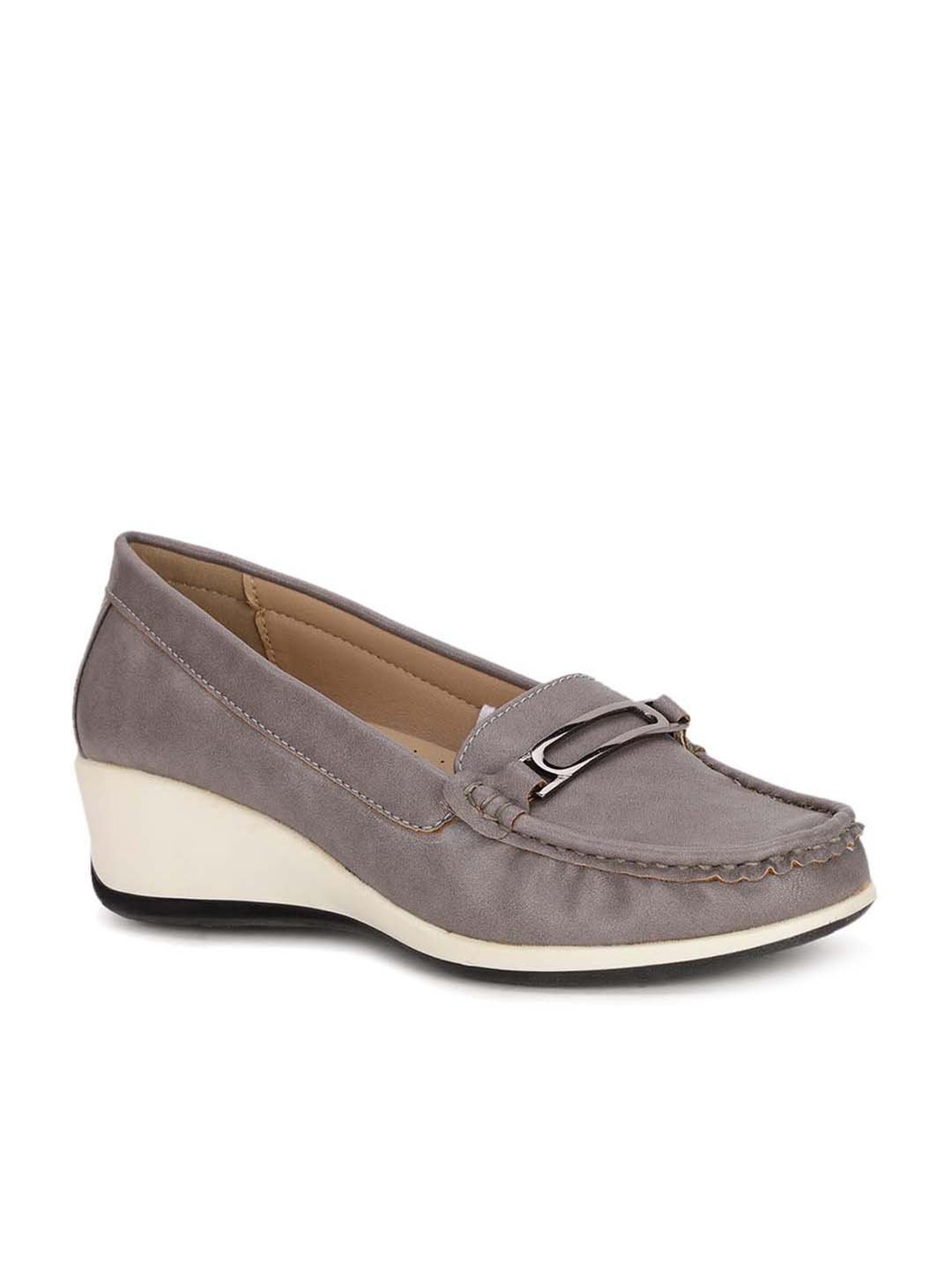 Bata Women's Grey Wedge Loafers