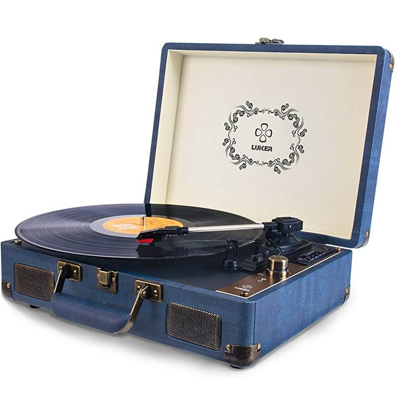 Record Player  Portable Suitcase Bluetooth Turntable for Vinyl Record BeltDrive 3Speed Stereo Turntable with Speakers Support Power Bank Supply 35mm Headphone RCA Audio Output
