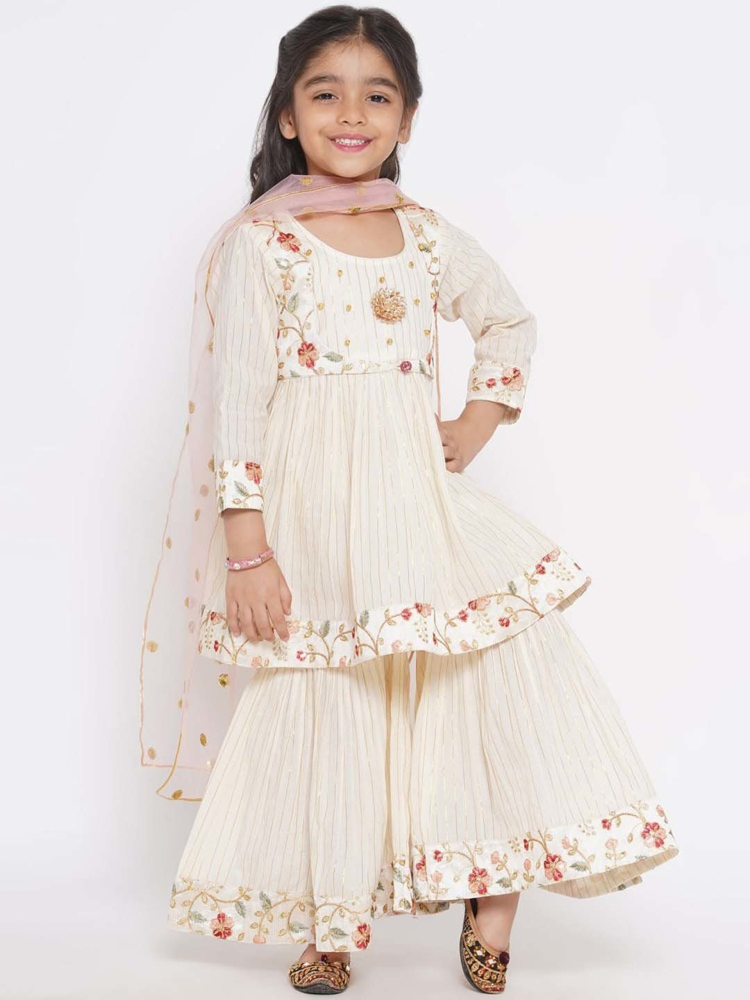Little Bansi Cream Cotton Embroidered Kurta Set