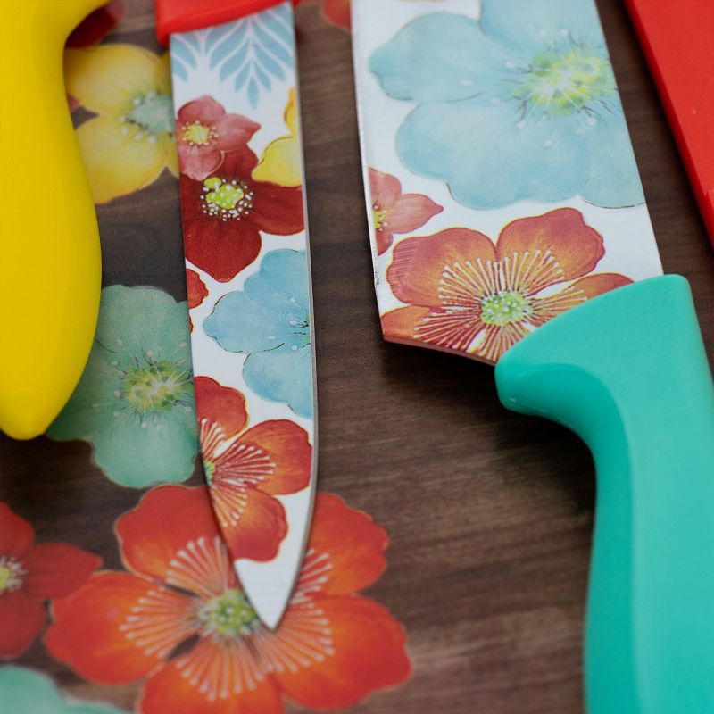 Gibson Home Jordana 7 Piece Cutlery Knife and Cutting Board Set in Multi-Color Floral