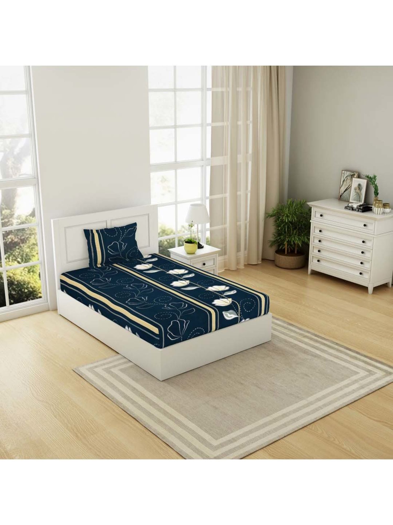 Welspun Assorted Microfiber 180 TC Single Bed Sheet With Pillow Cover