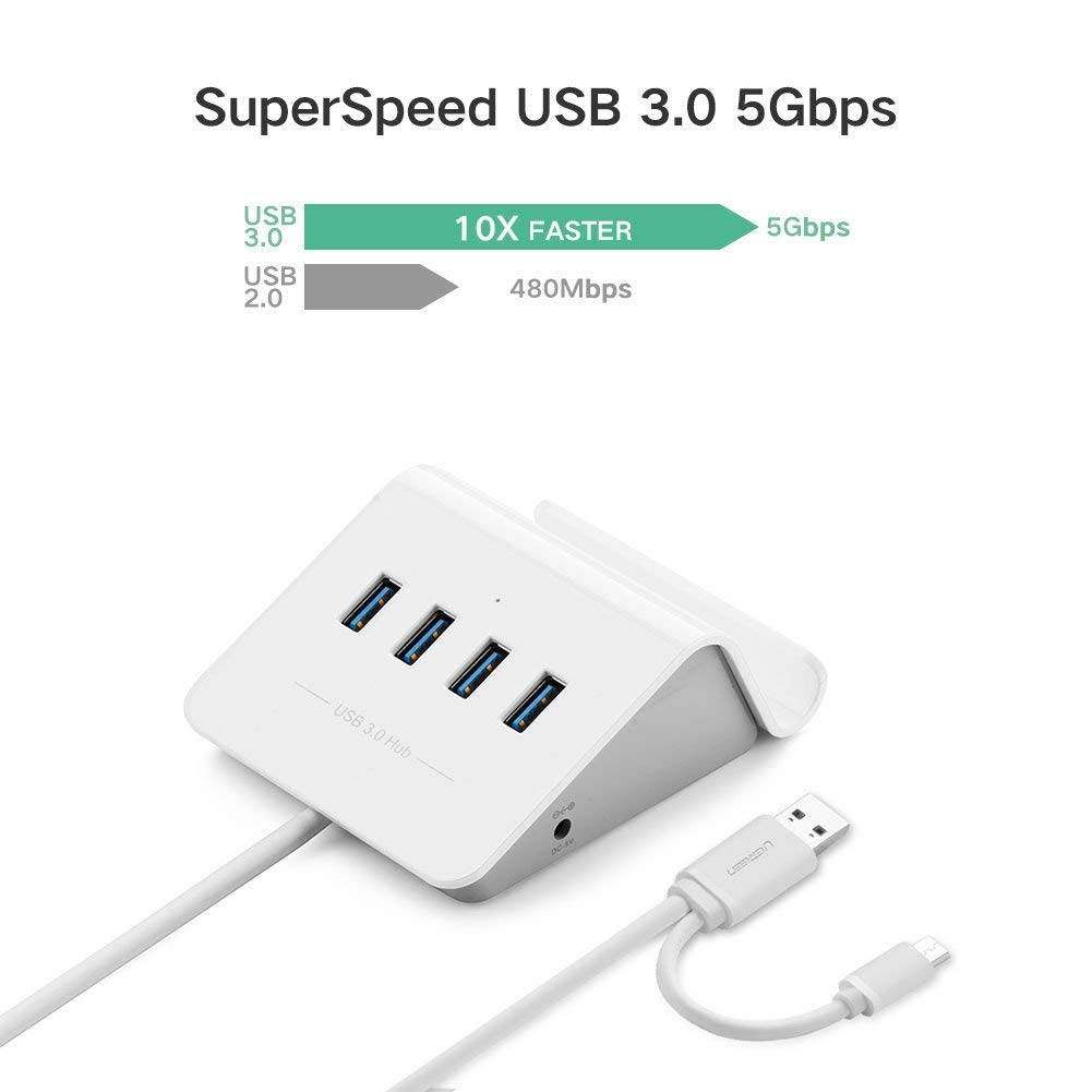 UGREEN USB 3.0 Hub 4 Port Micro USB 2.0 OTG Hub Adapter with 3FT Cable and Phone Stand for Samsung Galaxy S7 S6 Edge S5 S4 S3, LG G4, Android OTG Cell Phone, Tablet, PC