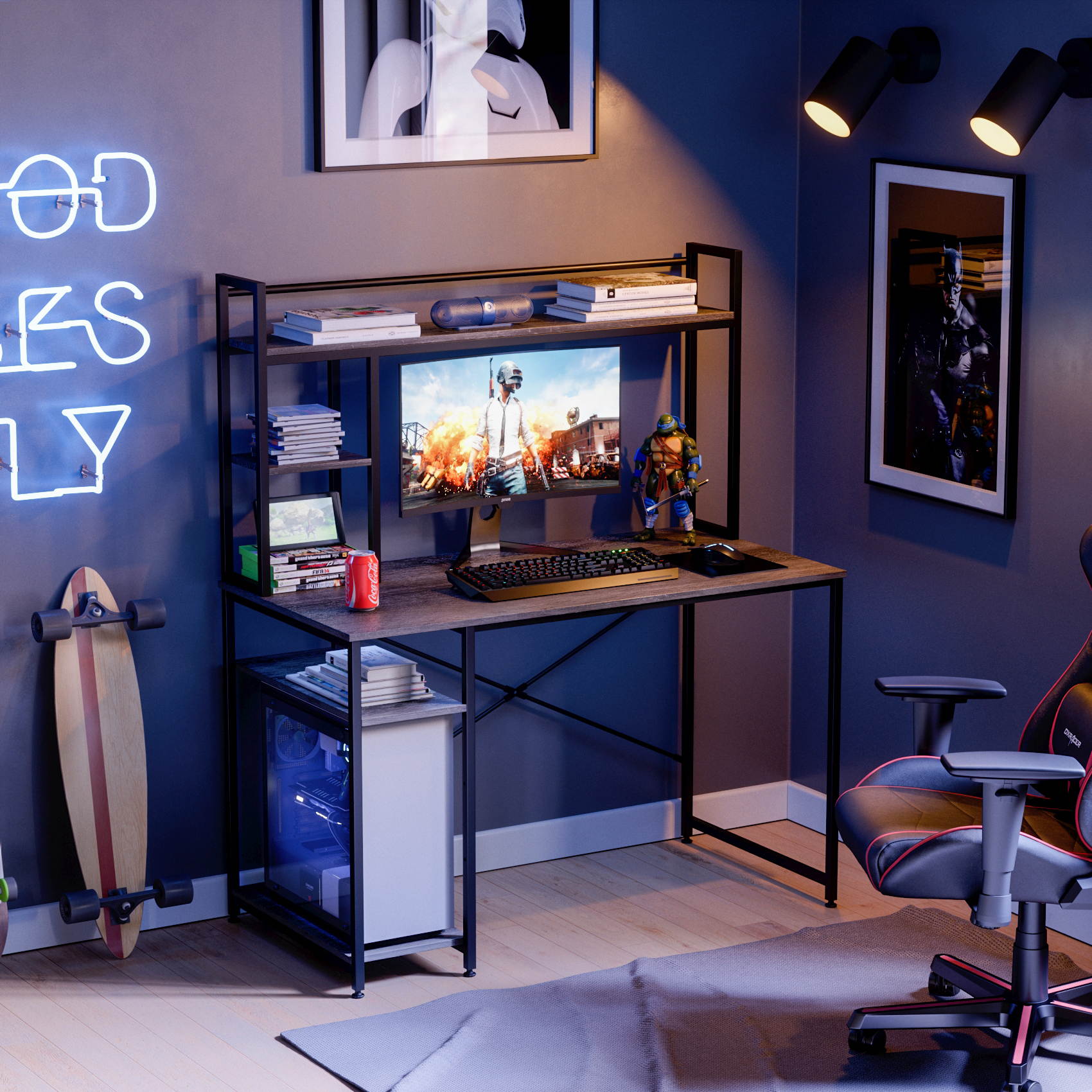 Bestier Computer Desk with Hutch and Shelves 47 Inch, Adjustable Storage Bookshelf Home Office Study Working Table Workstation for Small Space and Bedroom, Modern College Student Desks, Oak