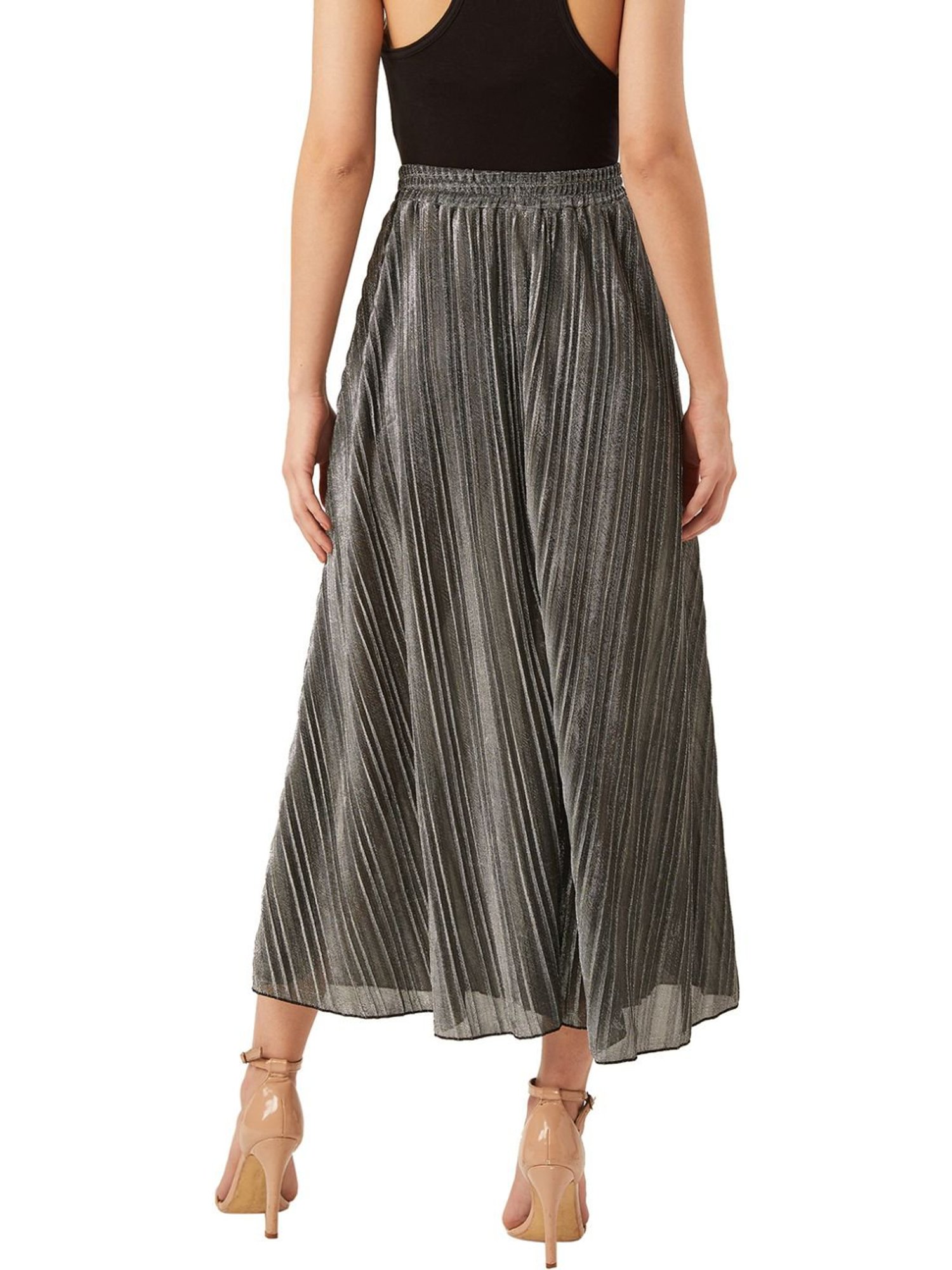 Anvi Be Yourself Silver Striped A-Line Skirt