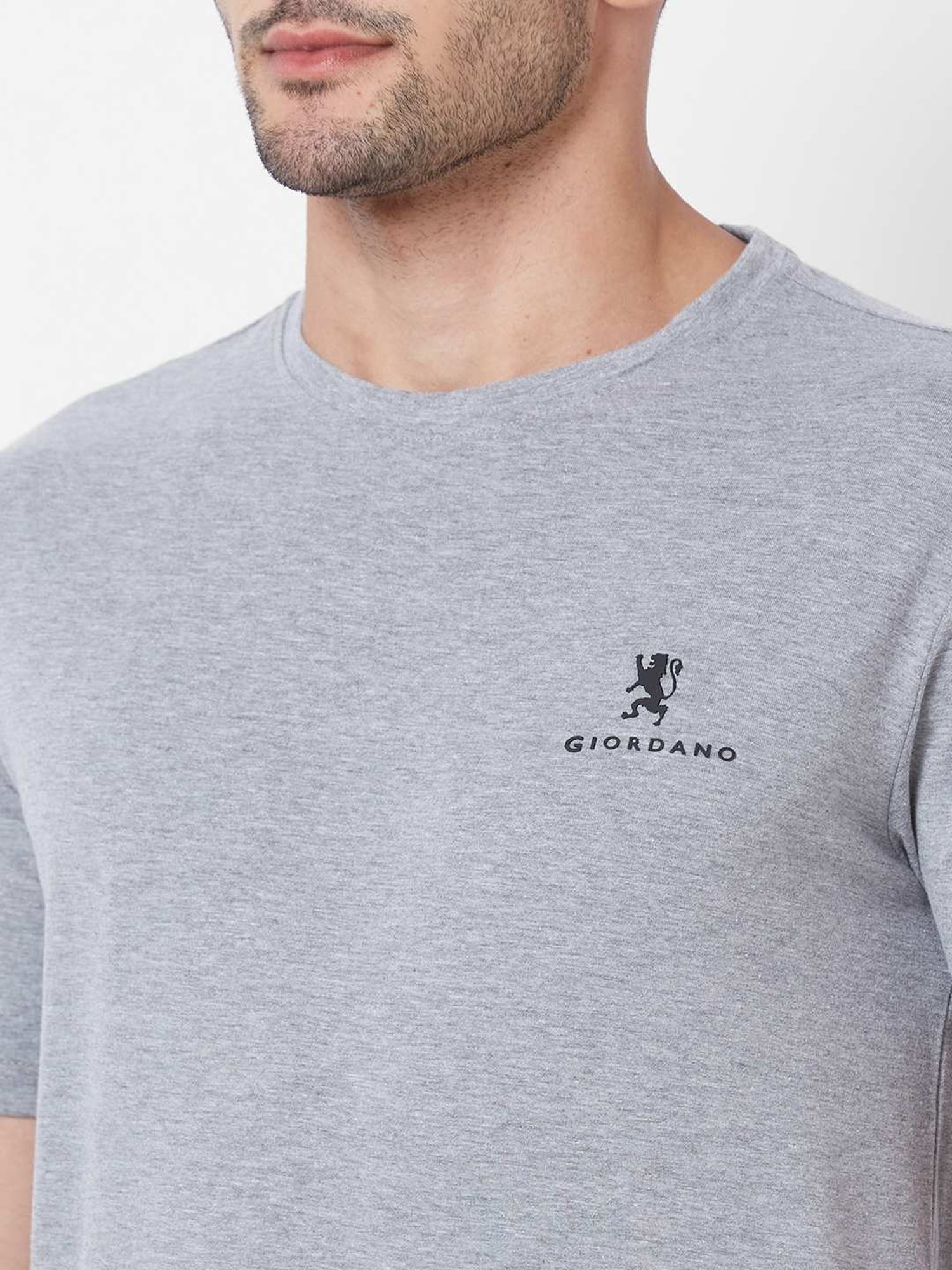 Giordano Grey Melange Cotton Slim Fit T-Shirt